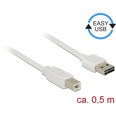 Delock Easy-USB A -> USB-B 2.0 M/M adatkábel 0.5m fehér