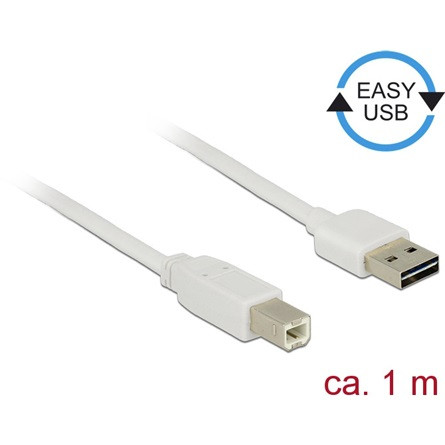 Delock Easy-USB A -> USB-B 2.0 M/M adatkábel 1m fehér