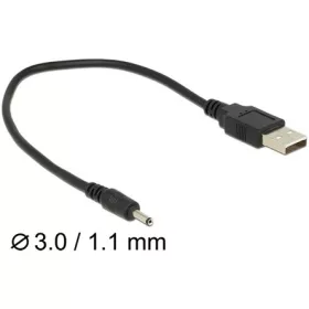   Delock USB-A 2.0 -> DC 3 x 1.1mm M/M tápkábel 0.27m fekete