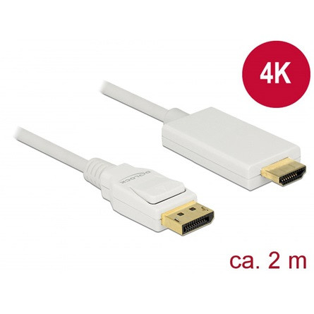 Delock KAB Delock 83818 Kábel Displayport 1.2 dugó > High Speed HDMI-A dugó passzív 4K - 2 m - fehér