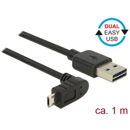 Delock Easy-USB A -> EasyUSB micro-B M/M adatkábel 1m fekete egyenes/90°