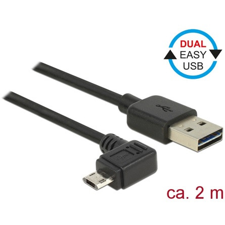 Delock Easy-USB A -> EasyUSB micro-B M/M adatkábel 2m fekete egyenes/90°