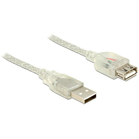 Delock USB-A 2.0 - USB-A 2.0 M/F adatkábel hosszabbító 1.5m átlátszó