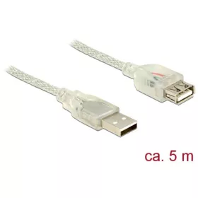  Delock USB-A 2.0 - USB-A 2.0 M/F adatkábel hosszabbító 5m átlátszó