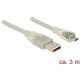 Delock USB-A 2.0 -> USB-B 2.0 micro M/M adatkábel 3m átlátszó