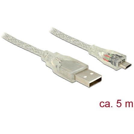 Delock USB-A 2.0 -> USB-B 2.0 micro M/M adatkábel 5m átlátszó
