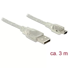   Delock USB-A 2.0 -> USB-B 2.0 mini M/M adatkábel 3m átlátszó