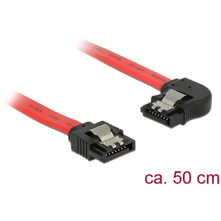 Delock SATA 3 F/F adatkábel 0.5m piros egyenes/90° bal
