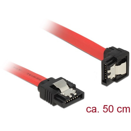 Delock SATA 3 F/F adatkábel 0.5m piros egyenes/90° le