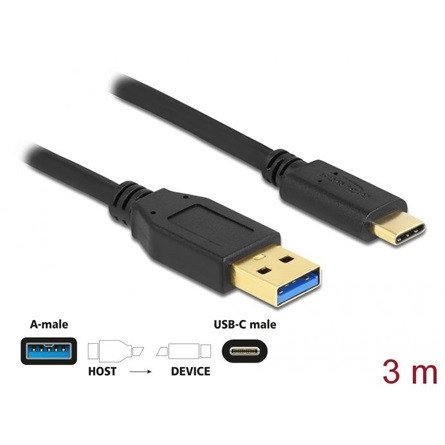 Delock USB-C -> USB-A 3.2 Gen 1 M/M adatkábel 3m fekete