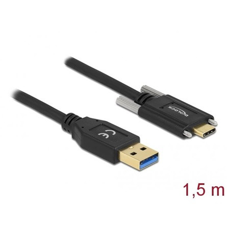 Delock 84017 USB-C 3.2 Gen2 -> USB-A 3.2 Gen 2 M/M adatkábel 1.5m fekete csatlakozó csavarral