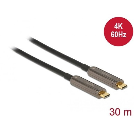 Delock USB-C -> USB-C M/M aktív video kábel 30m fekete optikai 4K 60Hz