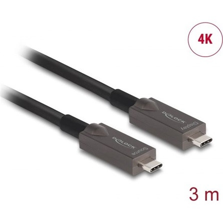 Delock optikai USB-C 3.2 Gen2 -> USB-C 3.2 Gen2 M/M aktív adatkábel 3m fekete Video+Data+PD