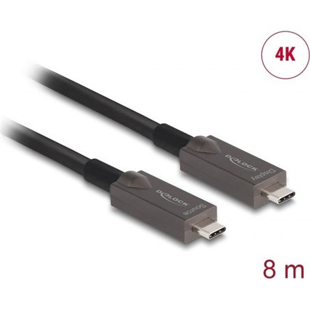 Delock optikai USB-C 3.2 Gen2 -> USB-C 3.2 Gen2 M/M aktív adatkábel 8m fekete Video+Data+PD