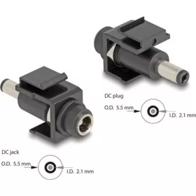  Delock Keystone modul, DC 5,5 x 2,1 mm-csatlakozóhüvely, DC 5,5 x 2,1 mm méretű apa, fekete
