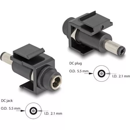 Delock Keystone modul, DC 5,5 x 2,1 mm-csatlakozóhüvely, DC 5,5 x 2,1 mm méretű apa, fekete