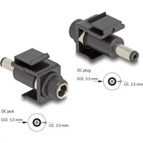   Delock Keystone modul, DC 5,5 x 2,5 mm-csatlakozóhüvely, DC 5,5 x 2,5 mm méretű apa, fekete