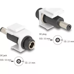   Delock Keystone modul, DC 5,5 x 2,1 mm-csatlakozóhüvely, DC 5,5 x 2,1 mm méretű apa, fehér