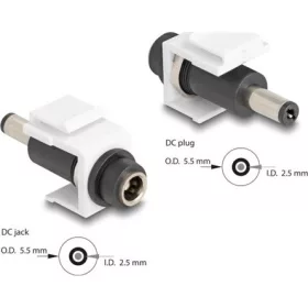   Delock Keystone modul, DC 5,5 x 2,5 mm-csatlakozóhüvely, DC 5,5 x 2,5 mm méretű apa, fehér