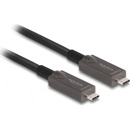 Delock USB-C 3.2 Gen2 -> USB-C 3.2 Gen2 M/M adatkábel 15m fekete optikai, DP alt mode, PD 60W