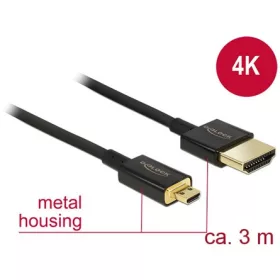  Delock HDMI Ethernet -> HDMI micro D M/M video jelkábel 3m fekete 4K 60Hz