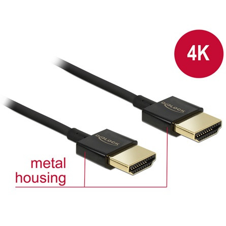 Delock HDMI 2.0 M/M video jelkábel 0.5m fekete slim premium