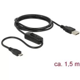   Delock USB-A 2.0 -> USB-B 2.0 micro M/M tápkábel 1.5m fekete kapcsolóval