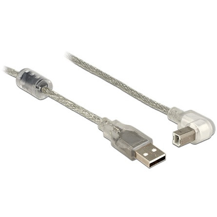 Delock KAB Delock 84811 USB A dugó > USB 2.0 B dugó derékszögű kábel - 0,5m - Áttetsző