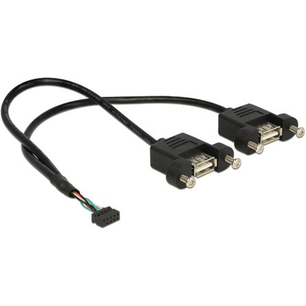 Delock KAB Delock 84832 USB2.0 pin header anya 2mm 10tűs > 2x USB2.0 Type-A anya panel modul kábel - 0,25m