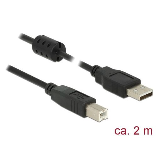 Delock Kábel - 84897 (USB2.0, A-B nyomtató kábel, apa/apa, ferrit, 2m)