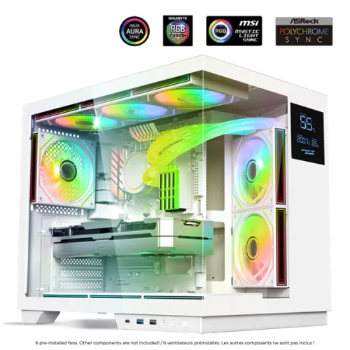 Spirit of Gamer Számítógépház - VIPER CRX White (fekete, ablakos, 6x12cm ventilátor, alsó táp,  ATX, 1x USB-C, 2x USB-A)