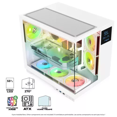 Spirit of Gamer Számítógépház - VIPER CRX White (fekete, ablakos, 6x12cm ventilátor, alsó táp,  ATX, 1x USB-C, 2x USB-A)