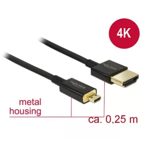   Delock HDMI Ethernet -> HDMI micro D M/M video jelkábel 0.25m fekete 4K 60Hz