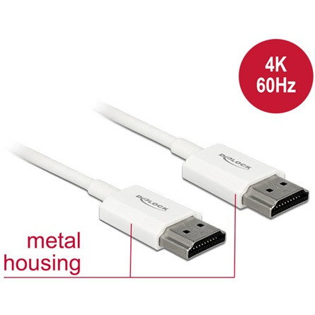 Delock HDMI 2.0 M/M video jelkábel 5m fehér slim premium 4K 60Hz