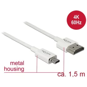   Delock HDMI Ethernet -> HDMI micro D M/M video jelkábel 1.5m fehér 4K 60Hz
