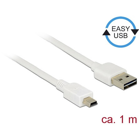 Delock Easy-USB A -> USB-B 2.0 mini M/M adatkábel 1m fehér