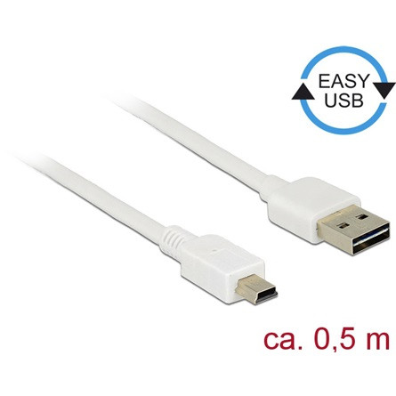Delock Easy-USB A -> USB-B 2.0 mini M/M adatkábel 0.5m fehér