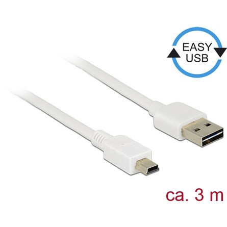 Delock Easy-USB A -> USB-B 2.0 mini M/M adatkábel 3m fehér