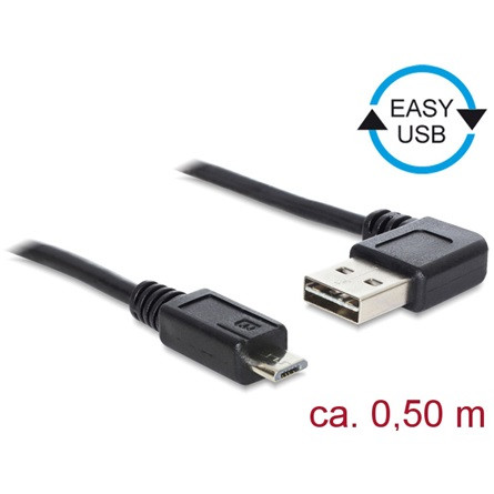 Delock Easy-USB A -> USB-B 2.0 micro M/M adatkábel 0.5m fekete 90°/egyenes