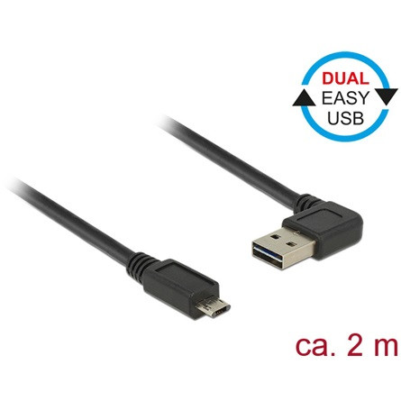 Delock Easy-USB A -> EasyUSB micro-B M/M adatkábel 2m fekete 90°/egyenes