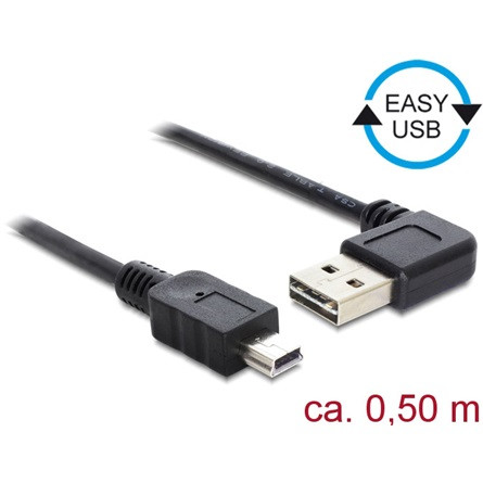Delock Easy-USB A -> USB-B 2.0 mini M/M adatkábel 0.5m fekete 90°/egyenes