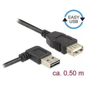   Delock Easy-USB A -> USB-A 2.0 M/F adatkábel hosszabbító 0.5m fekete 90°/egyenes