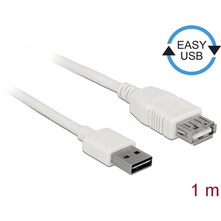Delock Easy-USB A -> USB-A 2.0 M/F adatkábel hosszabbító 1m fehér