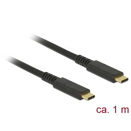 Delock USB-C 3.2 Gen2 -> USB-C 3.2 Gen2 M/M adatkábel 1m fekete PD 3A E-Marker coaxial