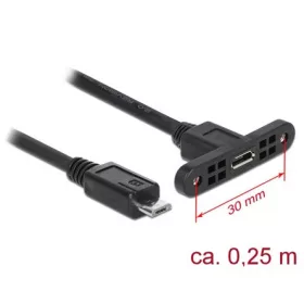   Delock USB-B 2.0 micro - USB-B 2.0 micro M/F adatkábel 0.25m fekete panel mount