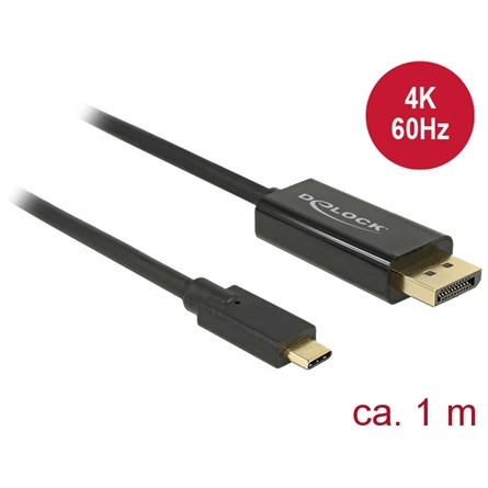 Delock KAB Delock 85255 Kábel USB-C csatlakozó > Displayport csatlakozó (DP vált.) 4K 60 Hz - 1 m - fekete