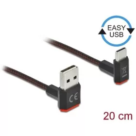   Delock Easy-USB A -> USB-C M/M adatkábel 0.2m fekete 90°/90° fel/le
