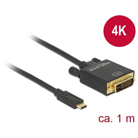 Delock KAB Delock 85320 Kábel USB-C csatlakozó > DVI 24+1 csatlakozó (DP vált.) 4K 30 Hz - 1 m - fekete