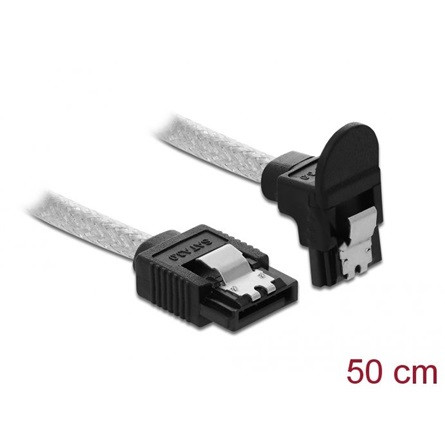 Delock SATA3 -> SATA3 M/M adatkábel 0.5m átlátszó egyenes/90' le