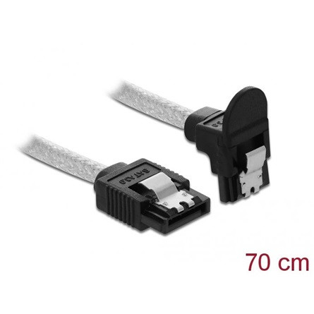 Delock SATA3 -> SATA3 M/M adatkábel 0.7m átlátszó egyenes/90' le